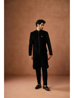 KISAH - Men Black Zipper Sherwani with Zip Pant