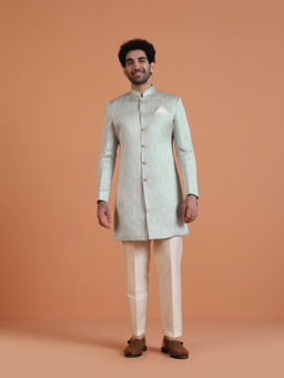 KISAH - Men Mint Green Silk Blend Jodhpuri Style Achkan Sherwani