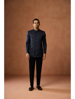 KISAH - Men Blue Geometric Bandhgala and Pant