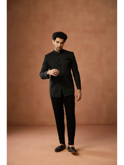 KISAH - Men Black Ethnic Motifs Bandhgala and Pant