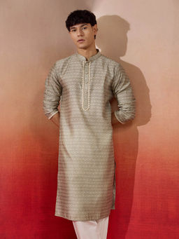 Vastramay - Grey Silk Jacquard Kurta