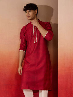 Vastramay - Maroon Silk Jacquard Kurta