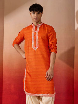 Vastramay - Silk Blend Kurta with Hand Embroidery for Men