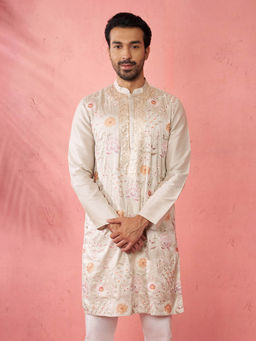 Vastramay - Silk Blend Embroidered Long Kurta for Men