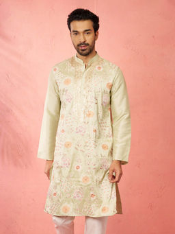 Vastramay - Silk Blend Embroidered Long Kurta for Men