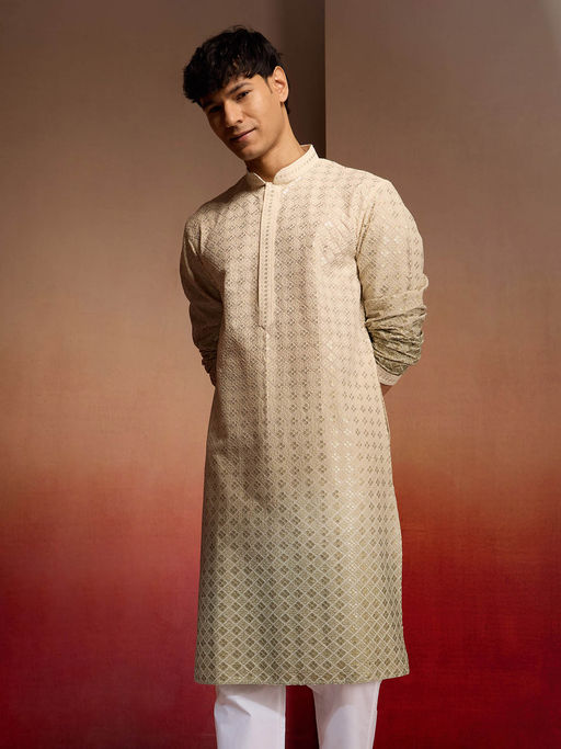 Vastramay Cambric Cotton Ombre Long Kurta for Men