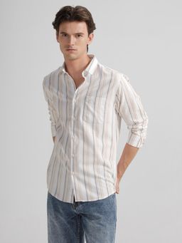 Crocodile - Men Comfort Fit Multi Blend Natural Stripe Shirt