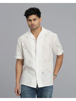 ROOKIES - Men Off White Viscose Rayon Casual Shirt