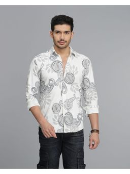 ROOKIES - Men Off White Viscose Rayon Casual Shirt