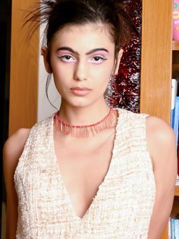 Odette - Red Beaded Necklace with Fringes Design Detailing