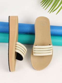 Carlton London - Beige Women Stripes Sliders