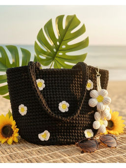 Toprico - Crochet Black Tote Handbag- Sunny
