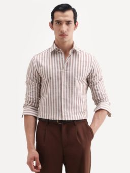 Rare Rabbit - Brown Stripes Collar Neck Shirt