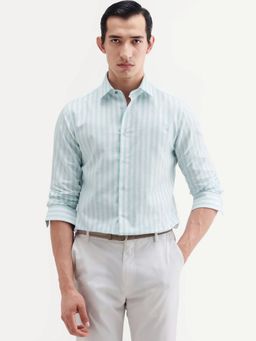 Rare Rabbit - Green Stripes Collar Neck Shirt