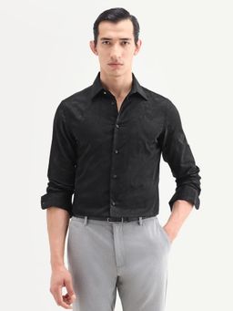 Rare Rabbit - Black Self Design Collar Neck Shirt