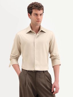 Rare Rabbit - Beige Solid/Plain Collar Neck Shirt
