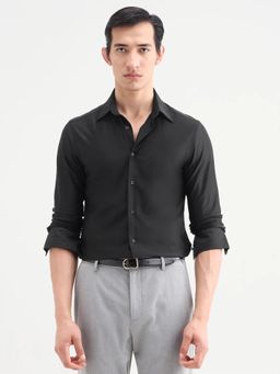 Rare Rabbit - Black Solid/Plain Collar Neck Shirt