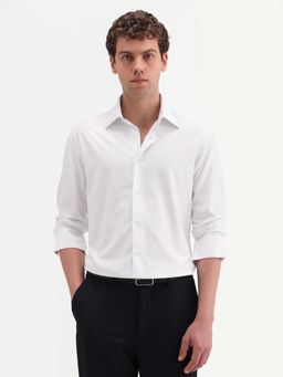 Rare Rabbit - White Solid/Plain Collar Neck Shirt