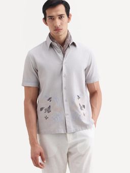 Rare Rabbit - Grey Embroidered Collar Neck Shirt