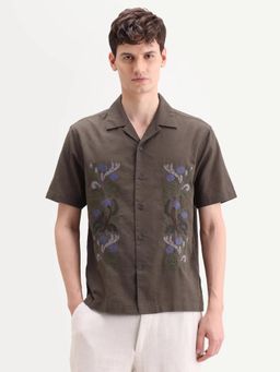 Rare Rabbit - Olive Embroidered Collar Neck Shirt