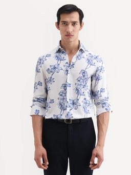 Rare Rabbit - White Floral Collar Neck Shirt