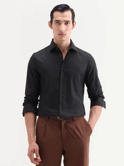 Rare Rabbit - Black Self Design Collar Neck Shirt