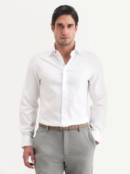 Rare Rabbit - White Solid/Plain Collar Neck Shirt