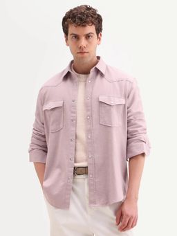 Rare Rabbit - Pink Solid/Plain Collar Neck Shirt