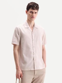 Rare Rabbit - Beige Embroidered Collar Neck Shirt