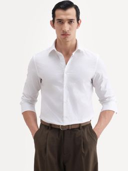 Rare Rabbit - White Solid/Plain Collar Neck Shirt