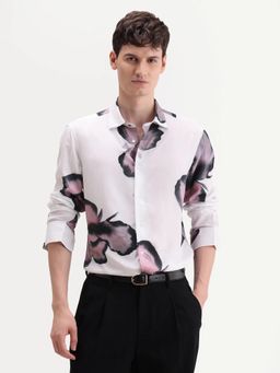 Rare Rabbit - White Printed Collar Neck Shirt