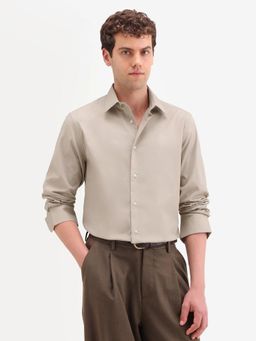 Rare Rabbit - Beige Solid/Plain Collar Neck Shirt