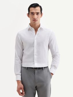 Rare Rabbit - White Textured Collar Neck Shirt