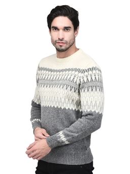 WOODLAND - Grey Textured Crew Neck Sweater
