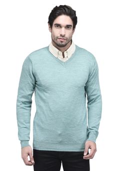 WOODLAND - Green Textured V-Neck Sweater