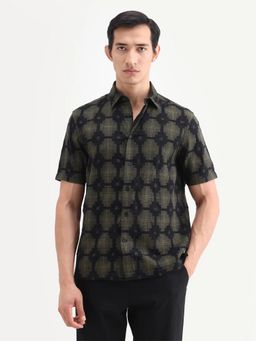 Rare Rabbit - Green Printed Collar Neck Shirt