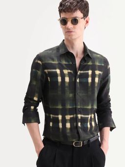 Rare Rabbit - Green Abstract Collar Neck Shirt