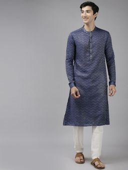 See Designs - Men Purple & Beige Woven Design Thread Work Kurta with Pyjama (Set of 2)