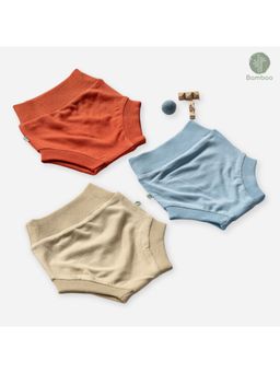 Cocoon Care - Bamboo Cotton Shorts For Babies Orange, Brown & Cerulean (Pack of 3)
