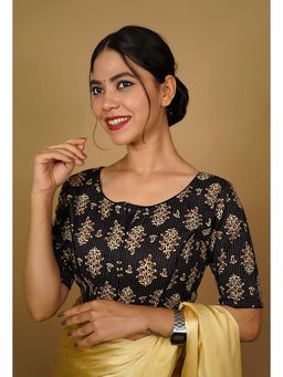 Isadora Life - Black Round Neck Block Print Stitched Blouse