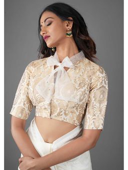 Isadora Life - Off White Tie Up Neck Woven Stitched Blouse