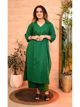 KARIGAR - Emerald Green Forest Glow Cotton Kurta with Palazzo