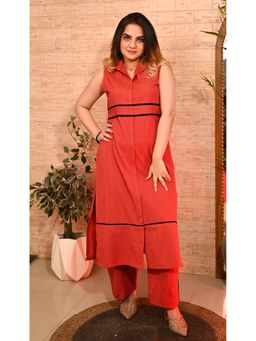 KARIGAR - Rust Red Cotton Kurta with Pant