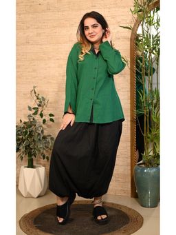 KARIGAR - Green Black Cotton Shirt with Dhoti Pant