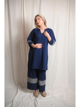 KARIGAR - Navy Blue And Grey Cotton Kurta with Palazzo