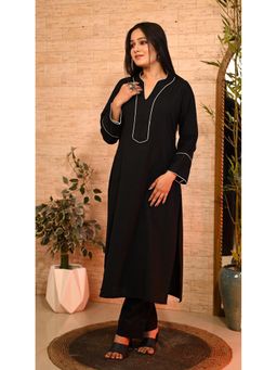 KARIGAR - Black Cotton With White Piping Kurta with Pant