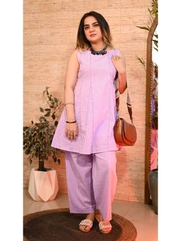 KARIGAR - A-Line Mauve Cotton Kurti with Palazzo