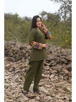 KARIGAR - Olive Green Patch Work Cotton Co-Ord Set