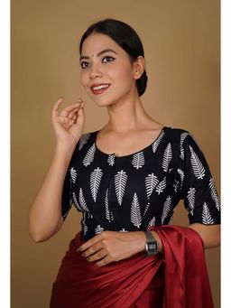 Isadora Life - Black Round Neck Block Print Stitched Blouse