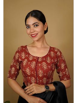 Isadora Life - Maroon Round Neck Block Print Stitched Blouse